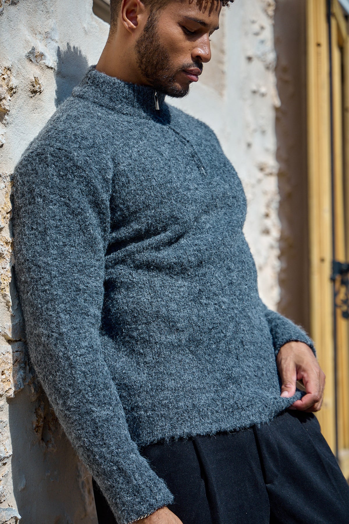 Pull Demi-Zip Texturé