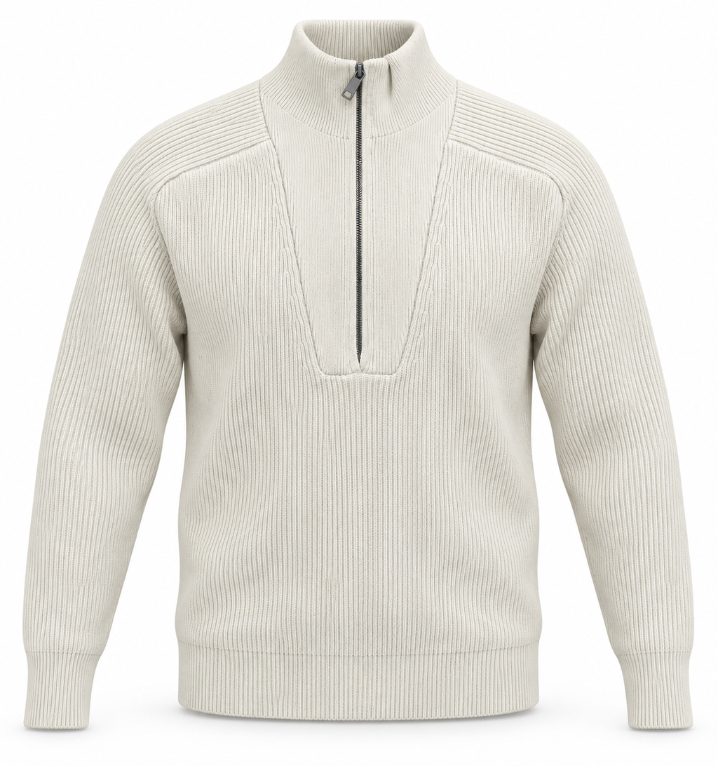 Pull Homme Col Montant Demi-Zippé