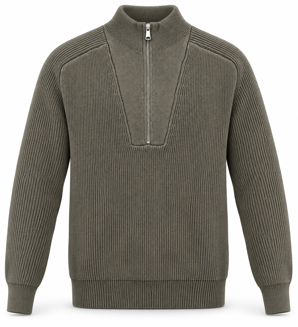 Pull Homme Col Montant Demi-Zippé