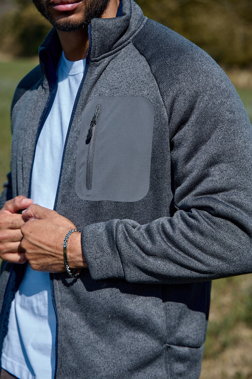 Veste Zippée à Col Montant et Poche Poitrine