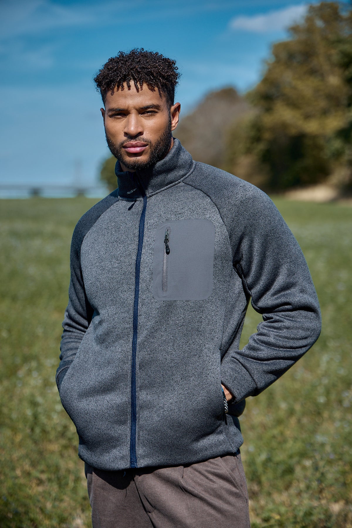 Veste Zippée à Col Montant et Poche Poitrine