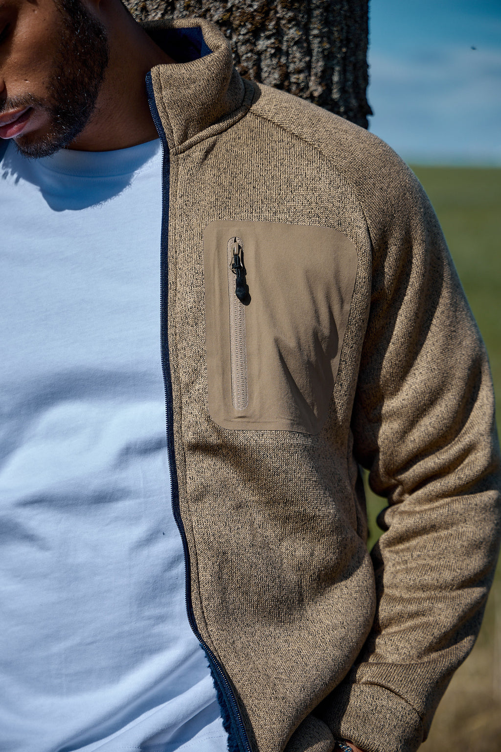 Veste Zippée à Col Montant et Poche Poitrine