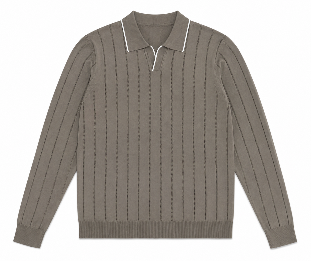Pull Col Polo à Rayures Texturées