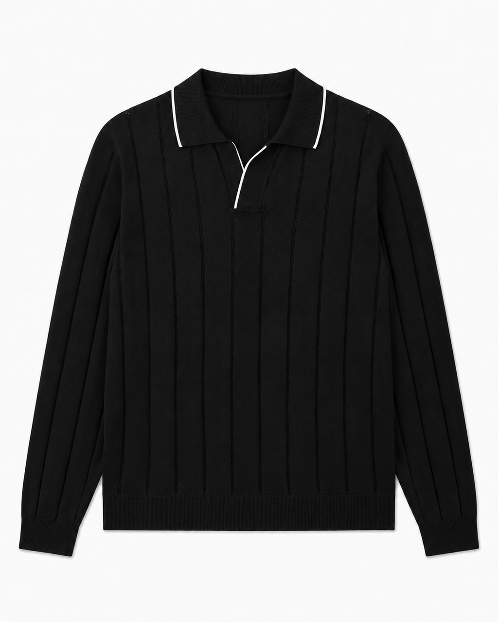Pull Col Polo à Rayures Texturées