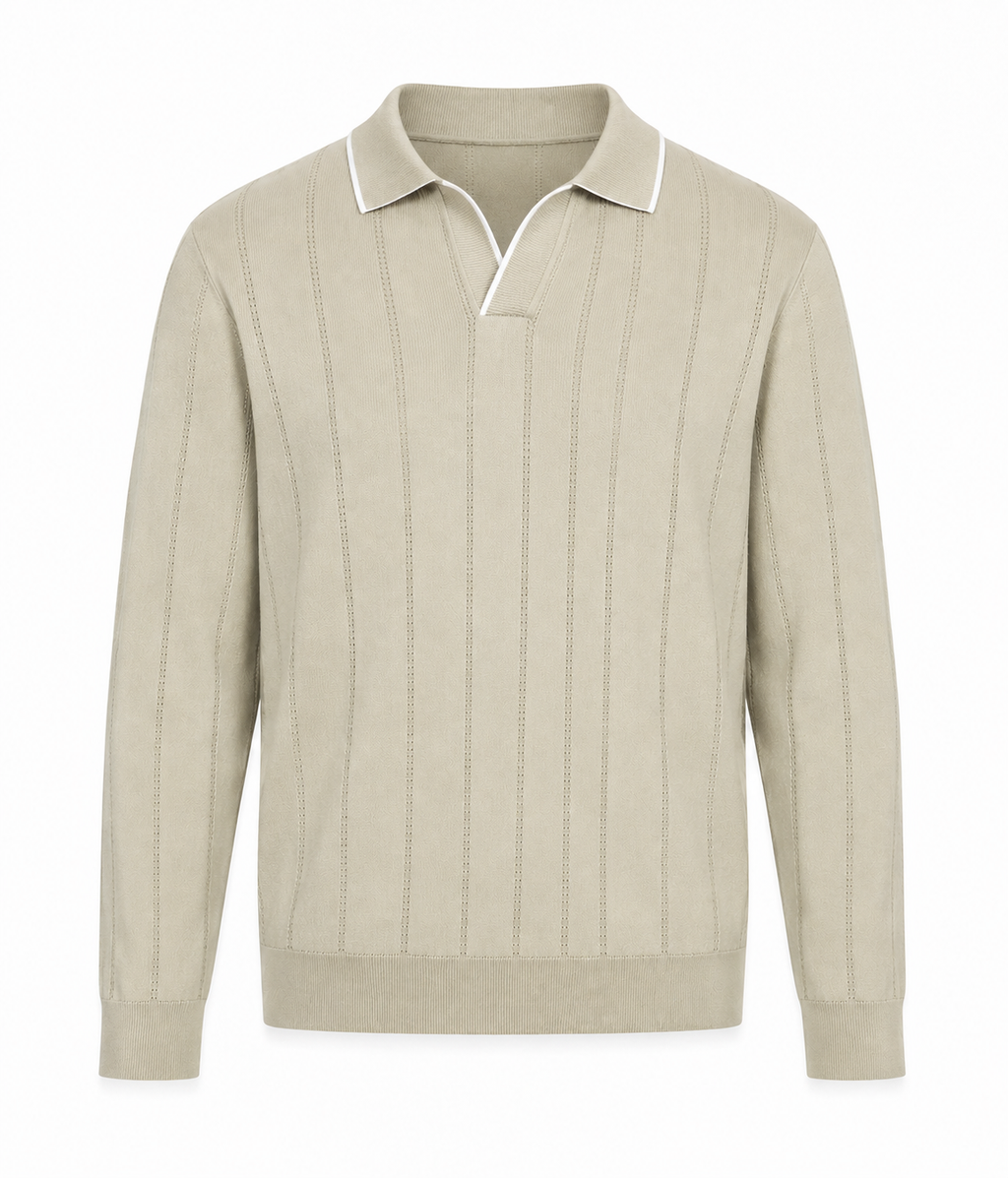 Pull Col Polo à Rayures Texturées
