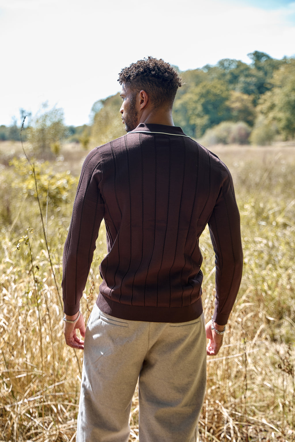 Pull Col Polo à Rayures Texturées