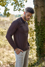 Pull Col Polo à Rayures Texturées