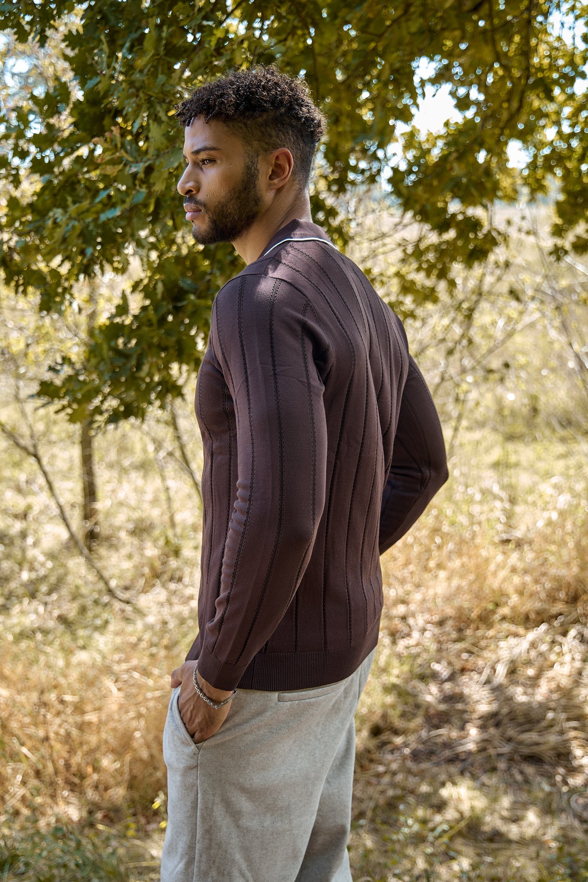 Pull Col Polo à Rayures Texturées