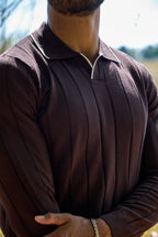 Pull Col Polo à Rayures Texturées
