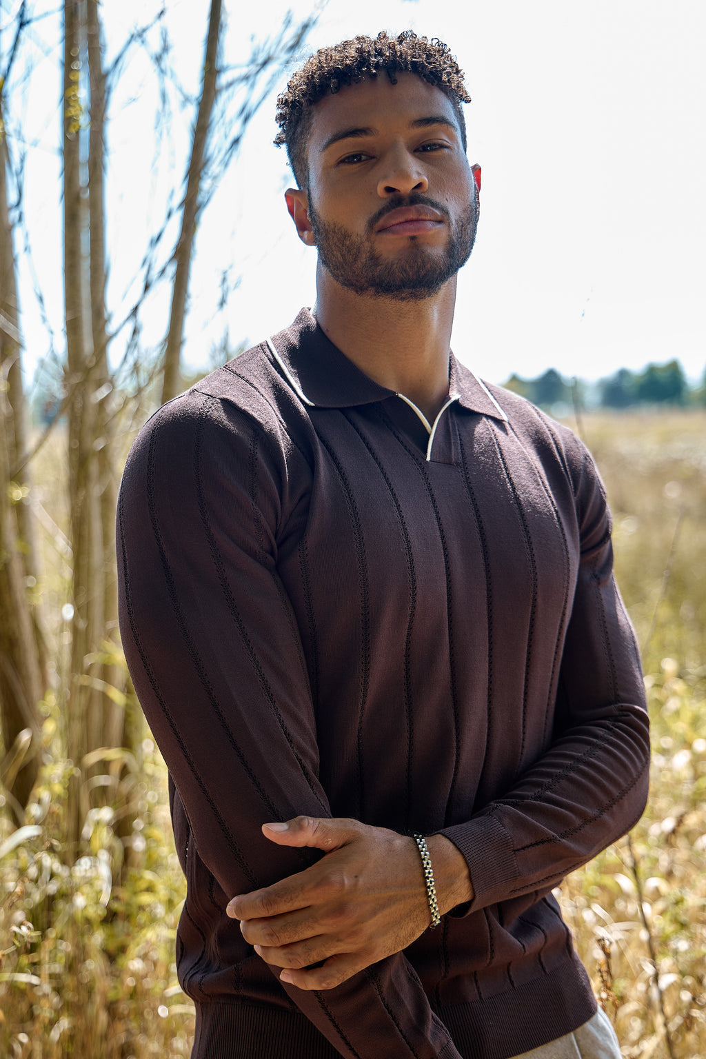 Pull Col Polo à Rayures Texturées