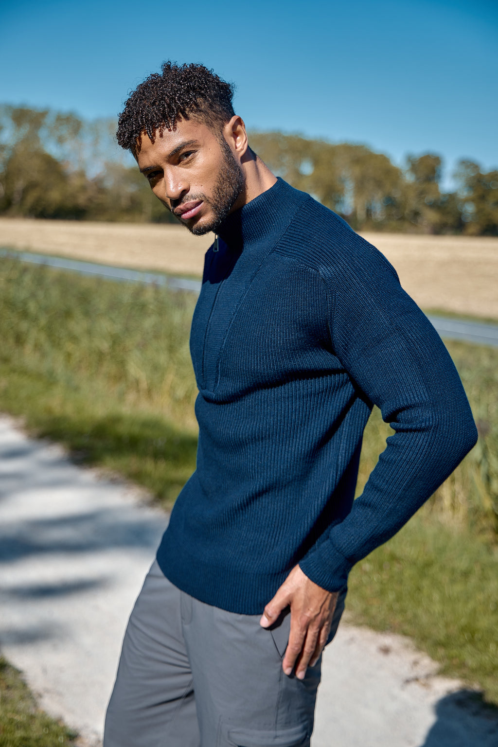 Pull Homme Col Montant Demi-Zippé