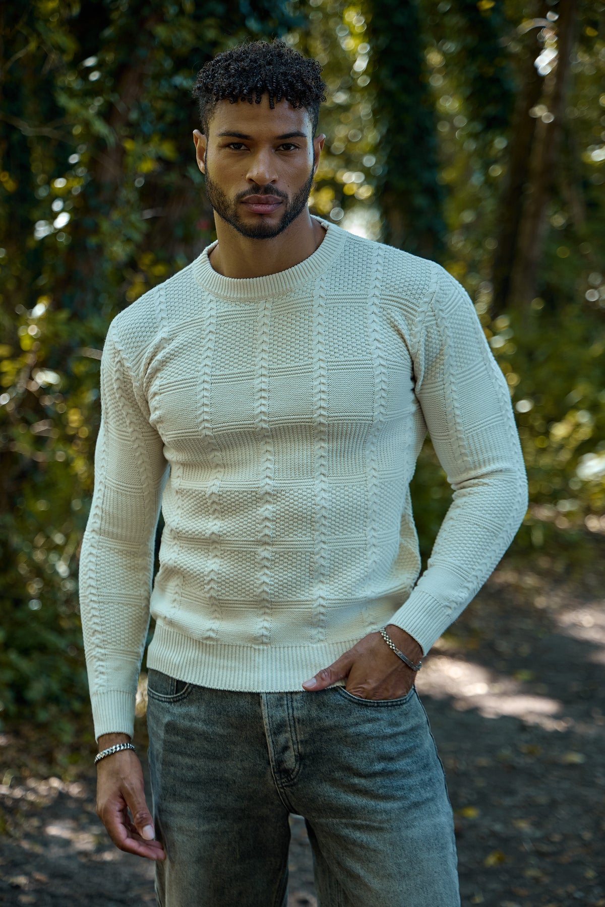 Pull en Maille Texturée à Col Rond