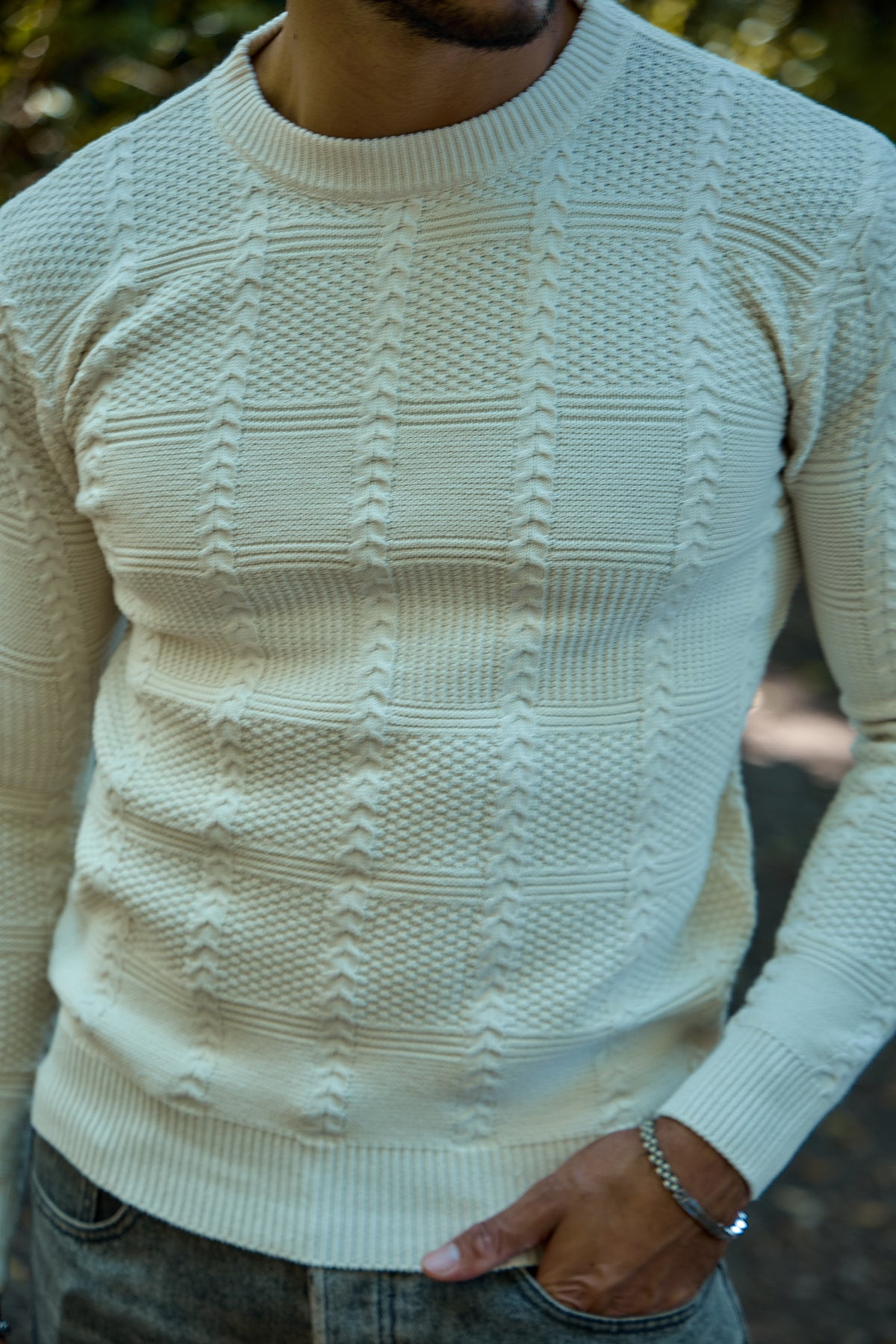 Pull en Maille Texturée à Col Rond