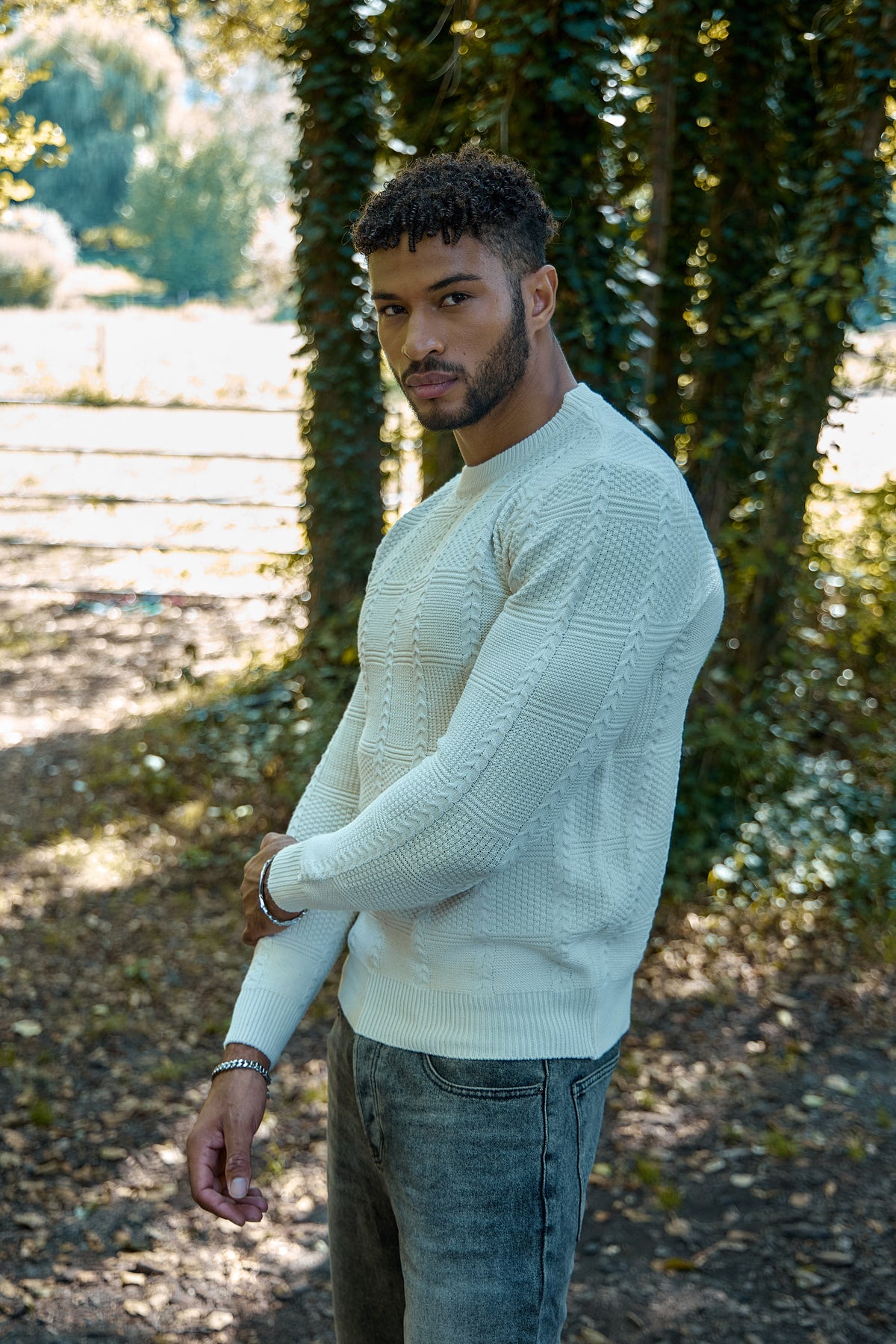 Pull en Maille Texturée à Col Rond