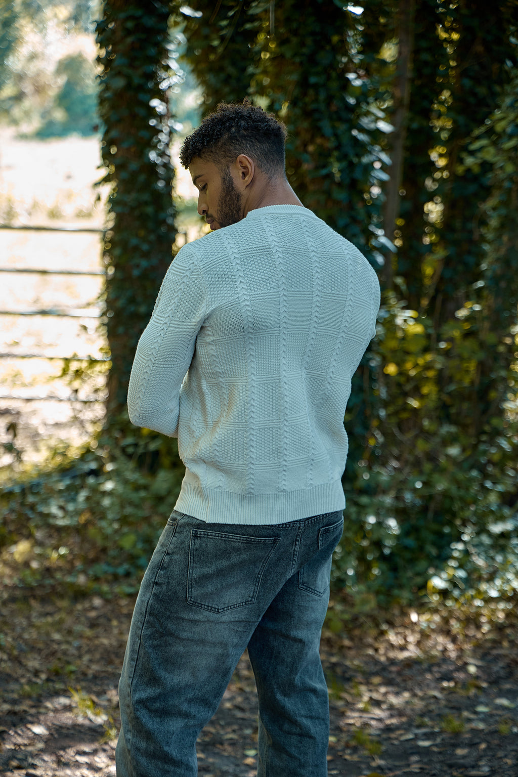 Pull en Maille Texturée à Col Rond