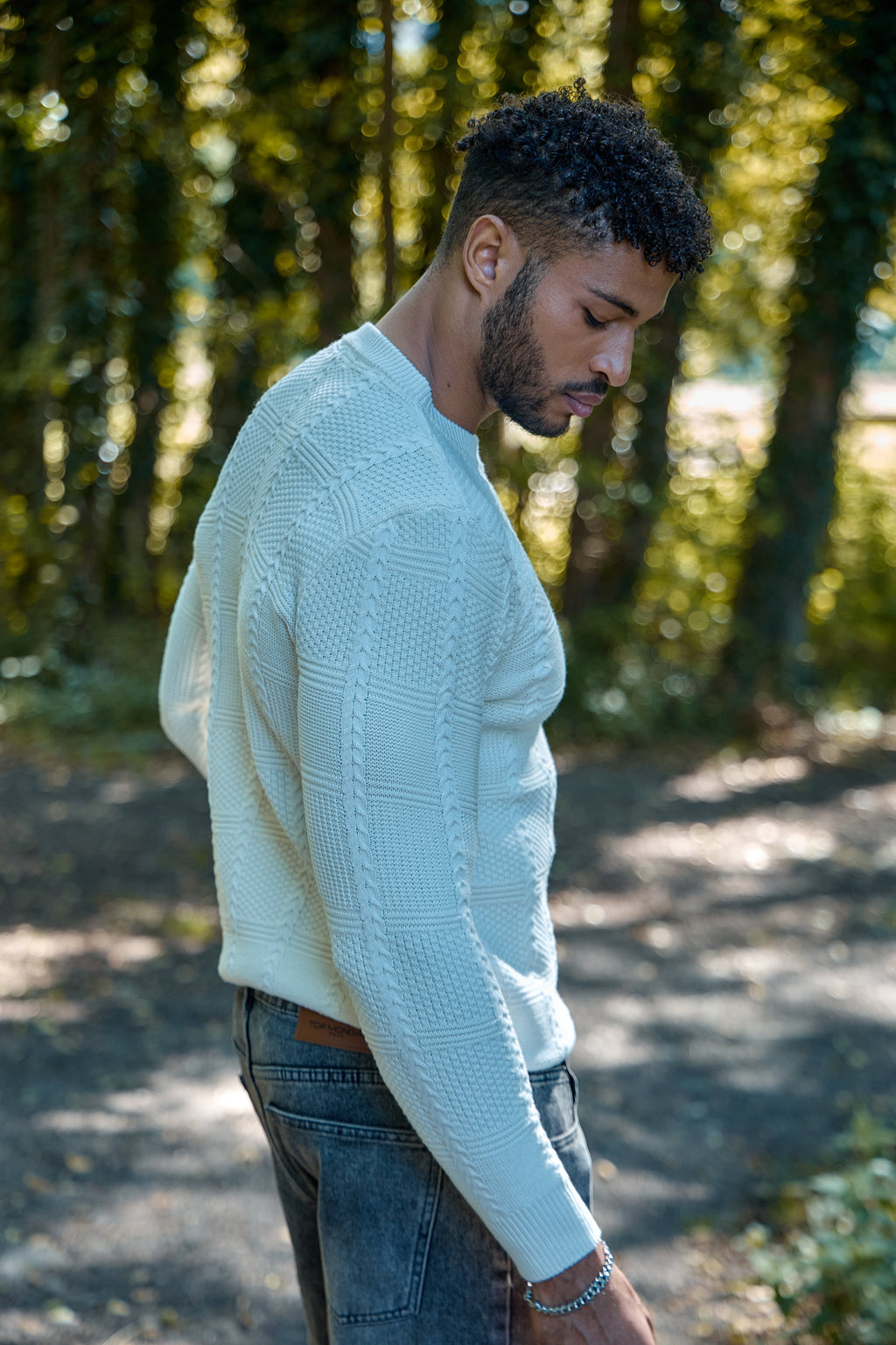 Pull en Maille Texturée à Col Rond