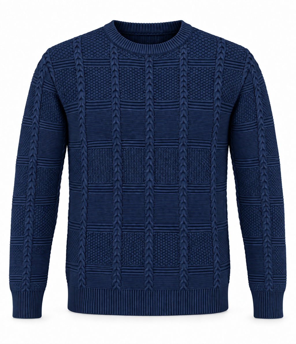 Pull en Maille Texturée à Col Rond