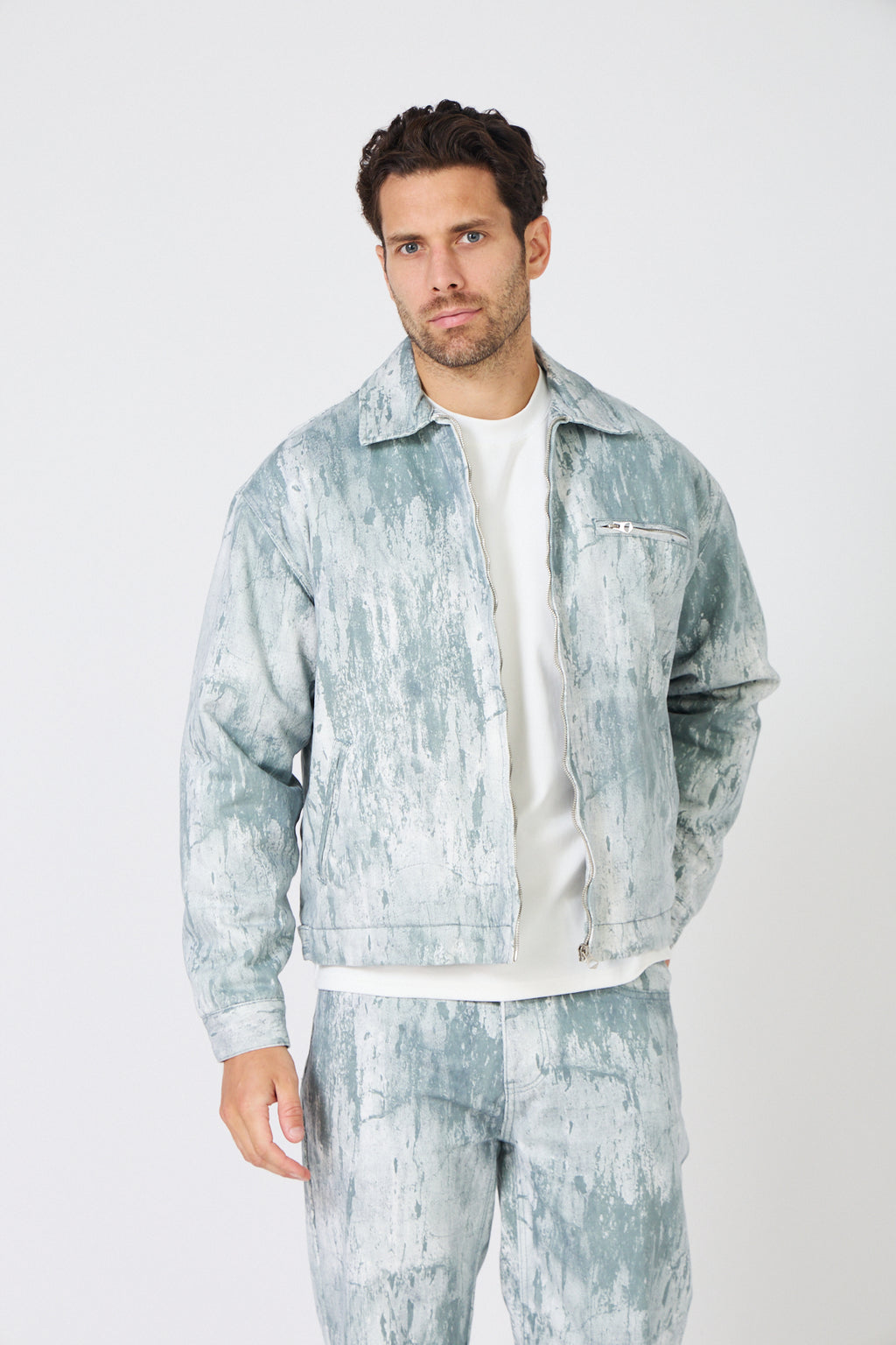 Veste et Pantalon Denim Effet Peinture - Ensemble