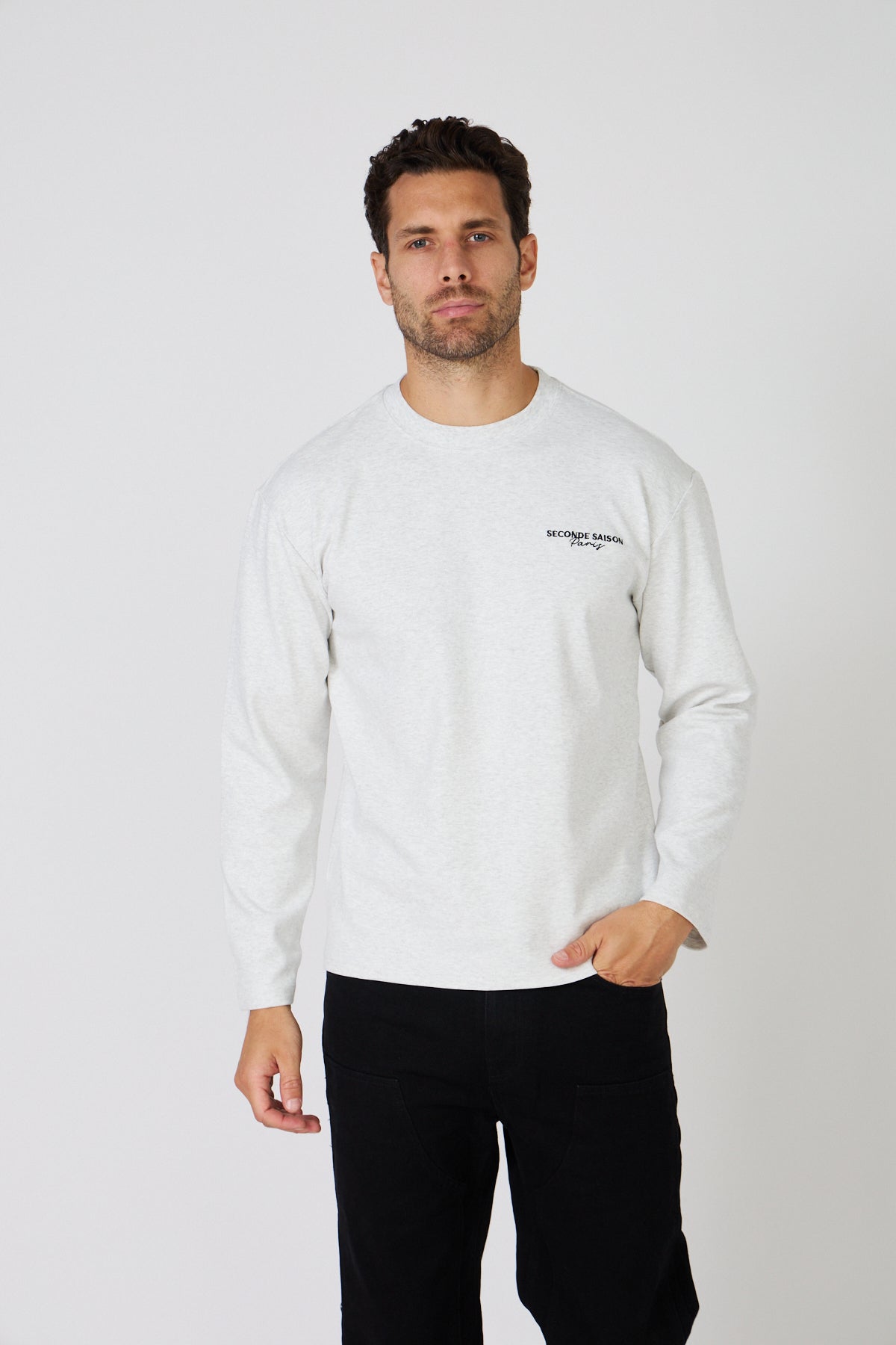 T-Shirt Manches Longues Homme - Logo Minimaliste 'Seconde Saison Paris'