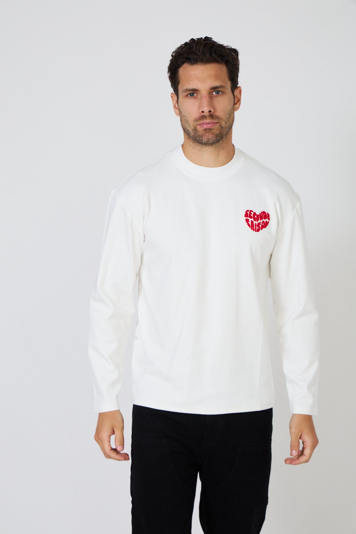 T-Shirt Manches Longues Homme - Coeur Rouge Brodé 'Seconde Saison'