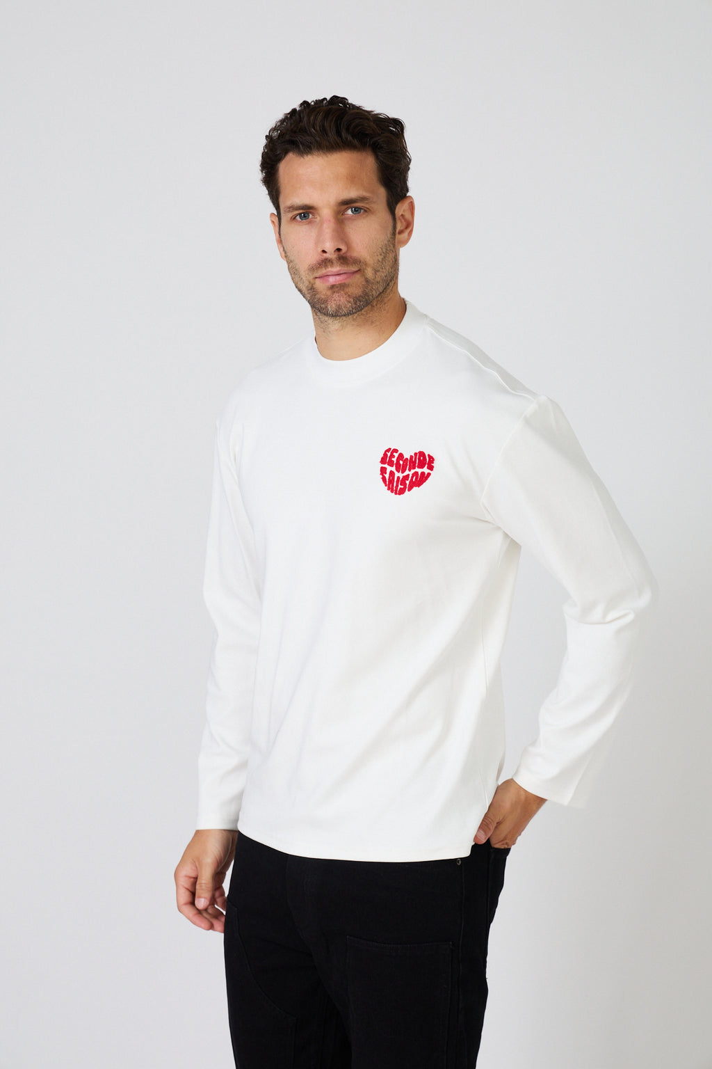 T-Shirt Manches Longues Homme - Coeur Rouge Brodé 'Seconde Saison'