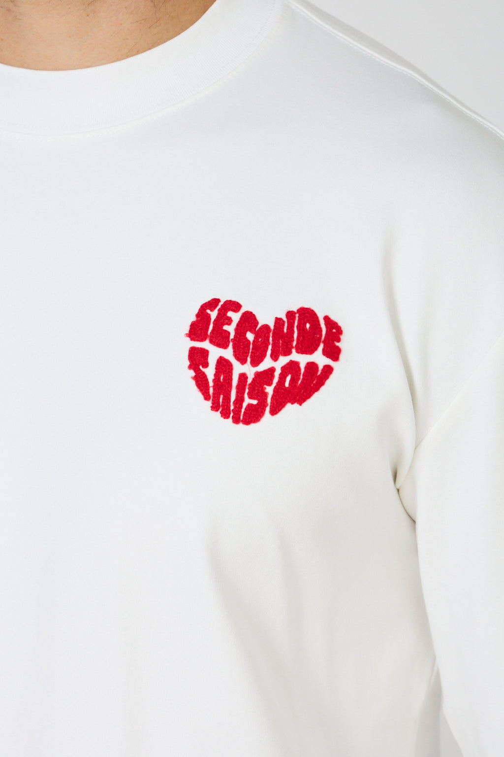 T-Shirt Manches Longues Homme - Coeur Rouge Brodé 'Seconde Saison'