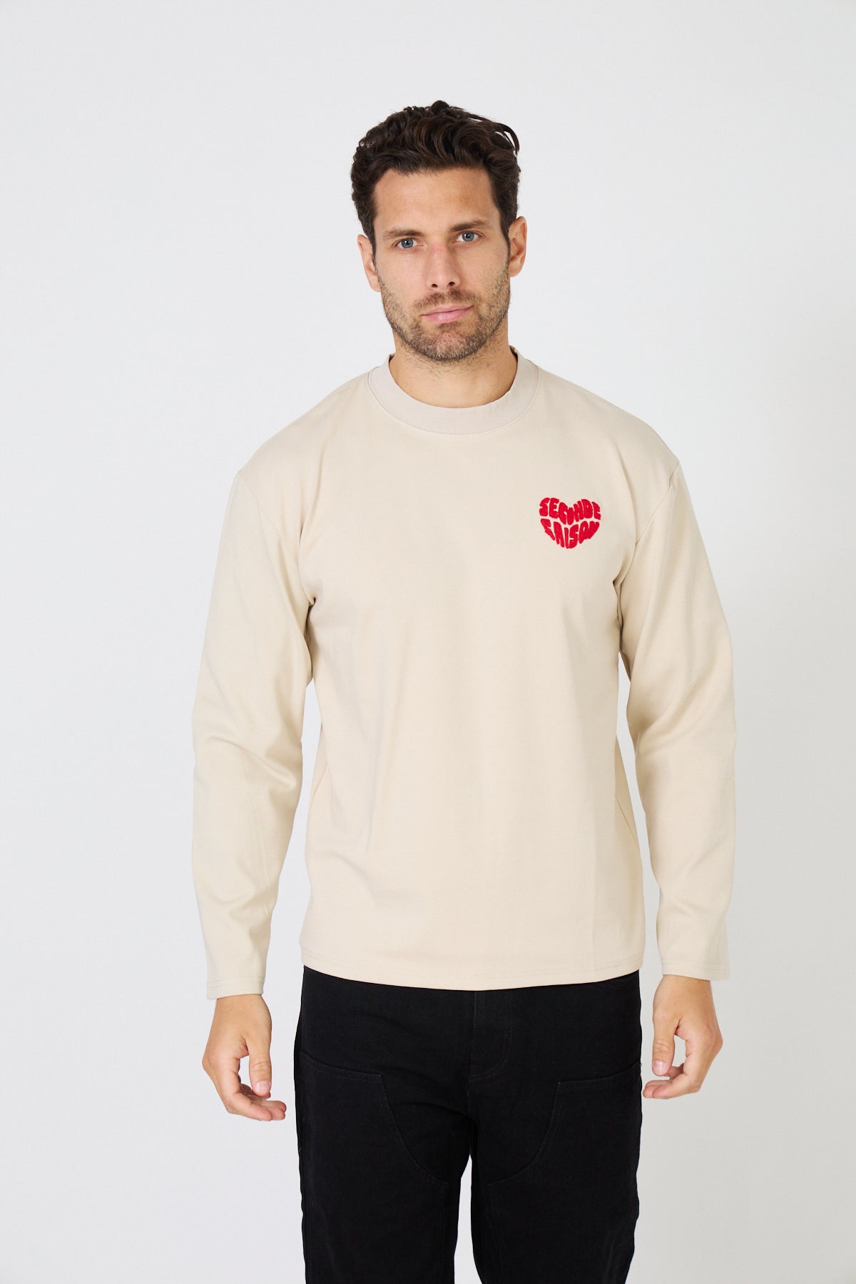 T-Shirt Manches Longues Homme - Coeur Rouge Brodé 'Seconde Saison'