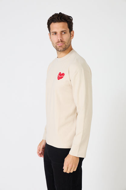 T-Shirt Manches Longues Homme - Coeur Rouge Brodé 'Seconde Saison'