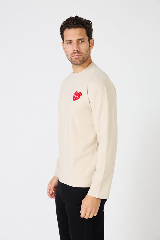 T-Shirt Manches Longues Homme - Coeur Rouge Brodé 'Seconde Saison'