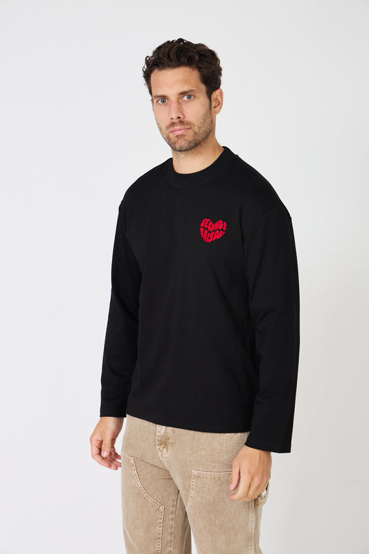 T-Shirt Manches Longues Homme - Coeur Rouge Brodé 'Seconde Saison'