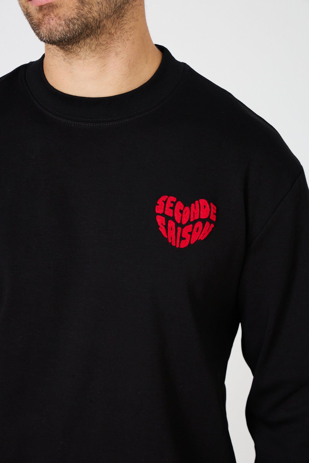 T-Shirt Manches Longues Homme - Coeur Rouge Brodé 'Seconde Saison'