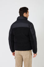 Color-Block Down Jacket with Plush Detail