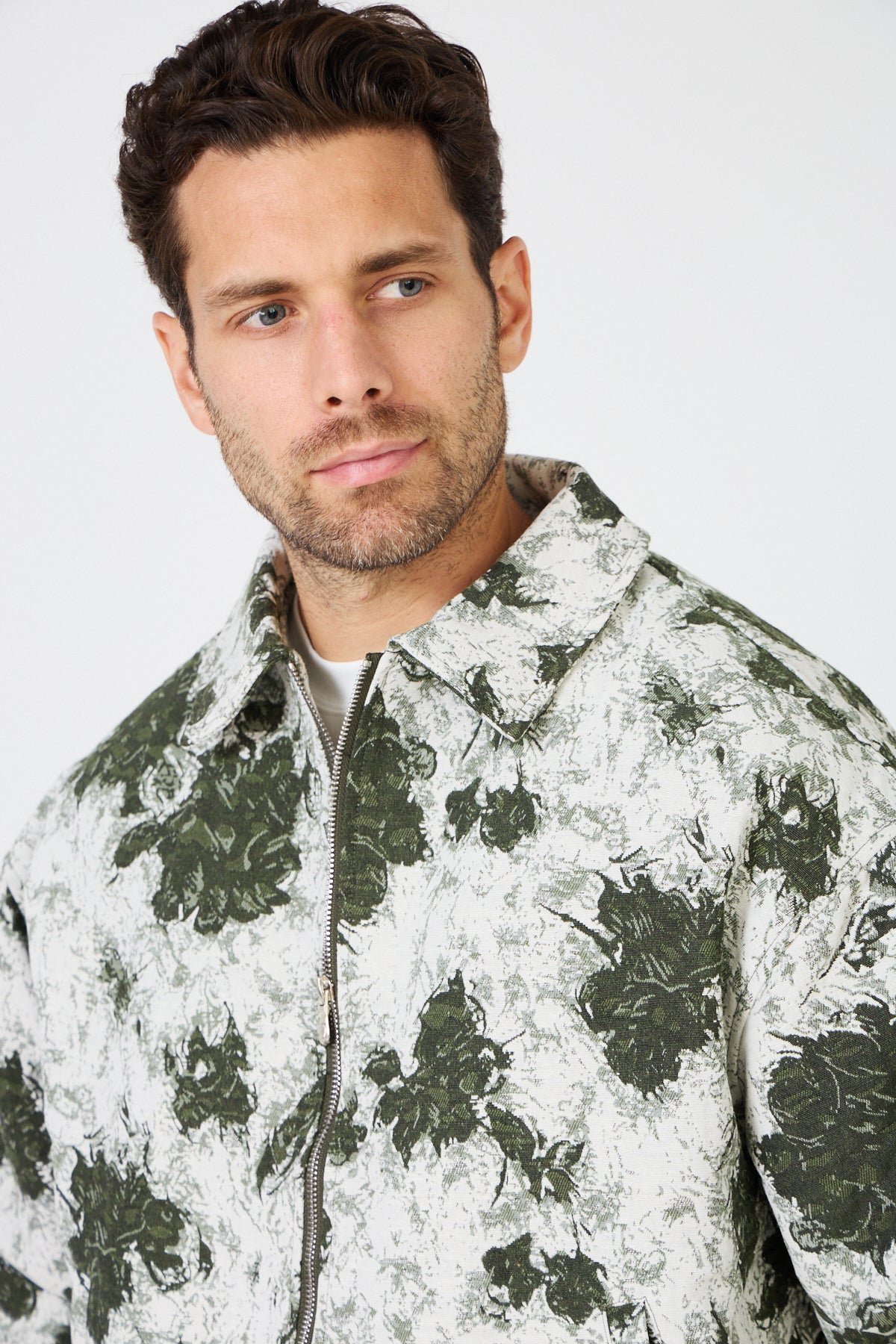 Veste zippée oversize à motif floral jacquard