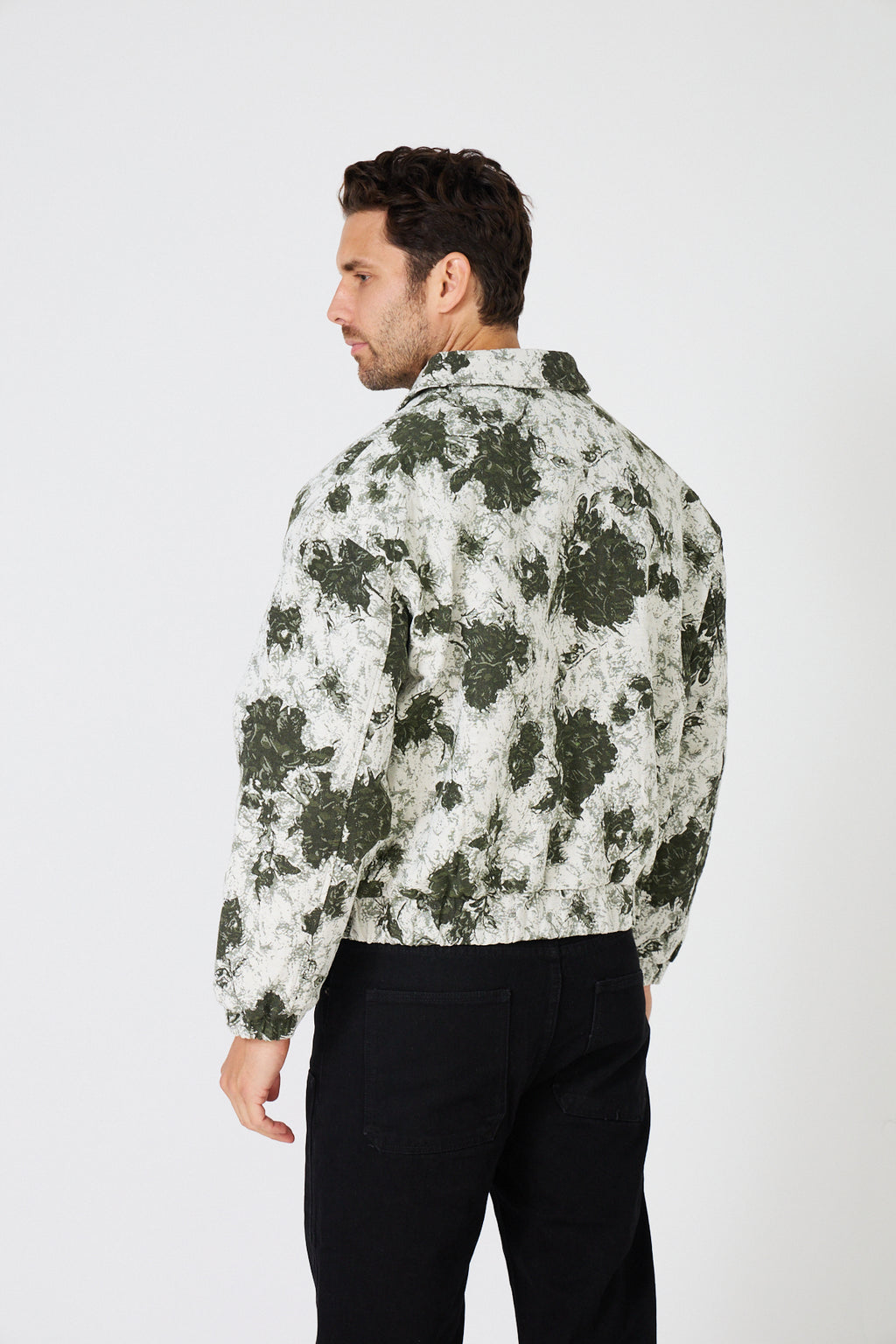Veste zippée oversize à motif floral jacquard