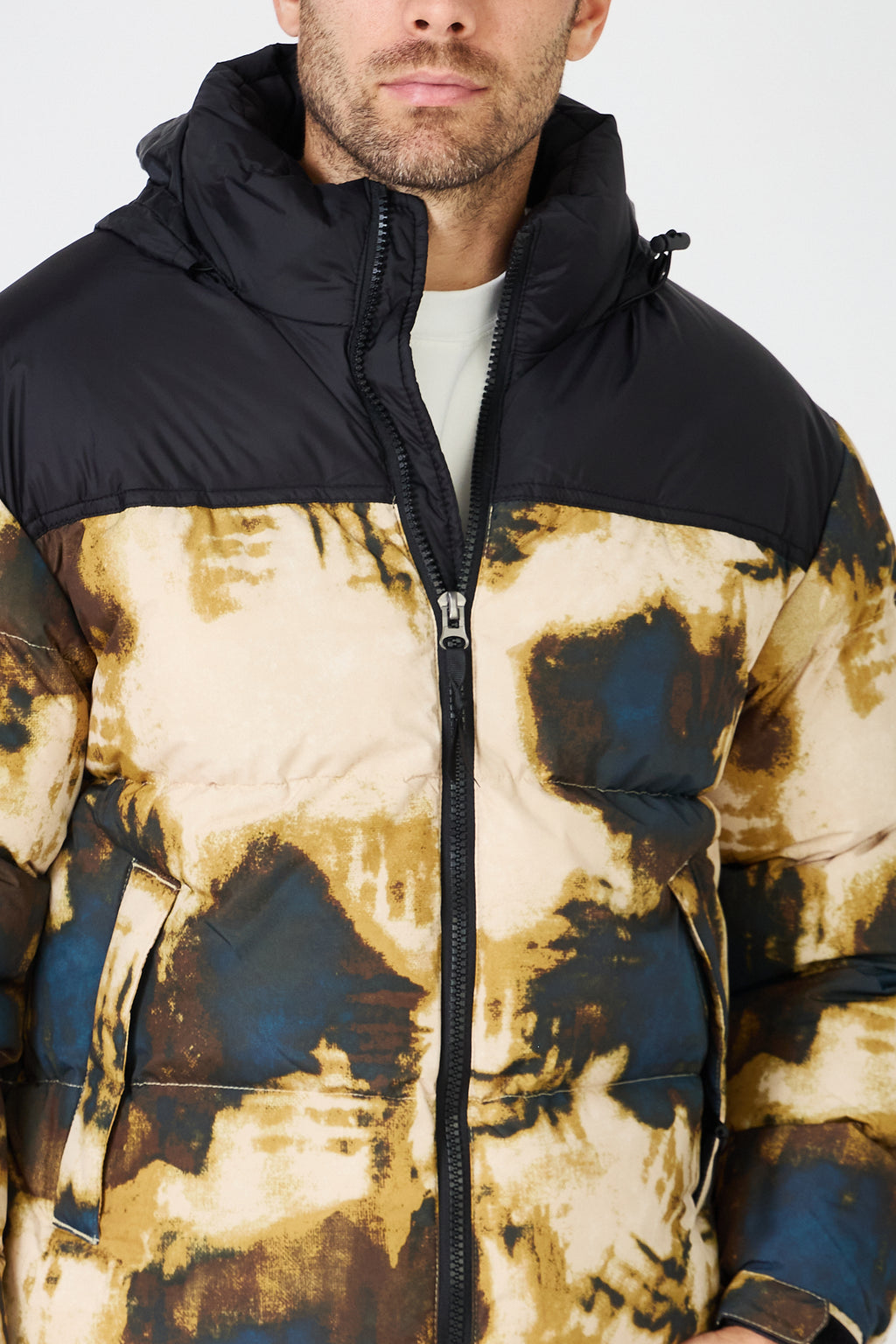 Men's down jacket with two-tone pattern