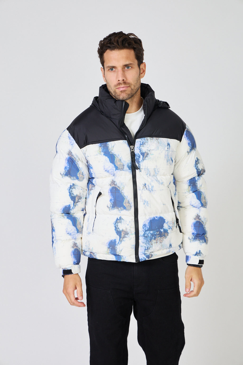 Men's down jacket with two-tone pattern