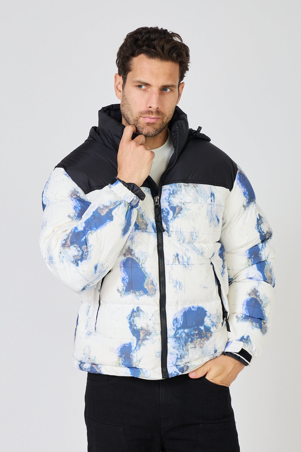 Men's down jacket with two-tone pattern