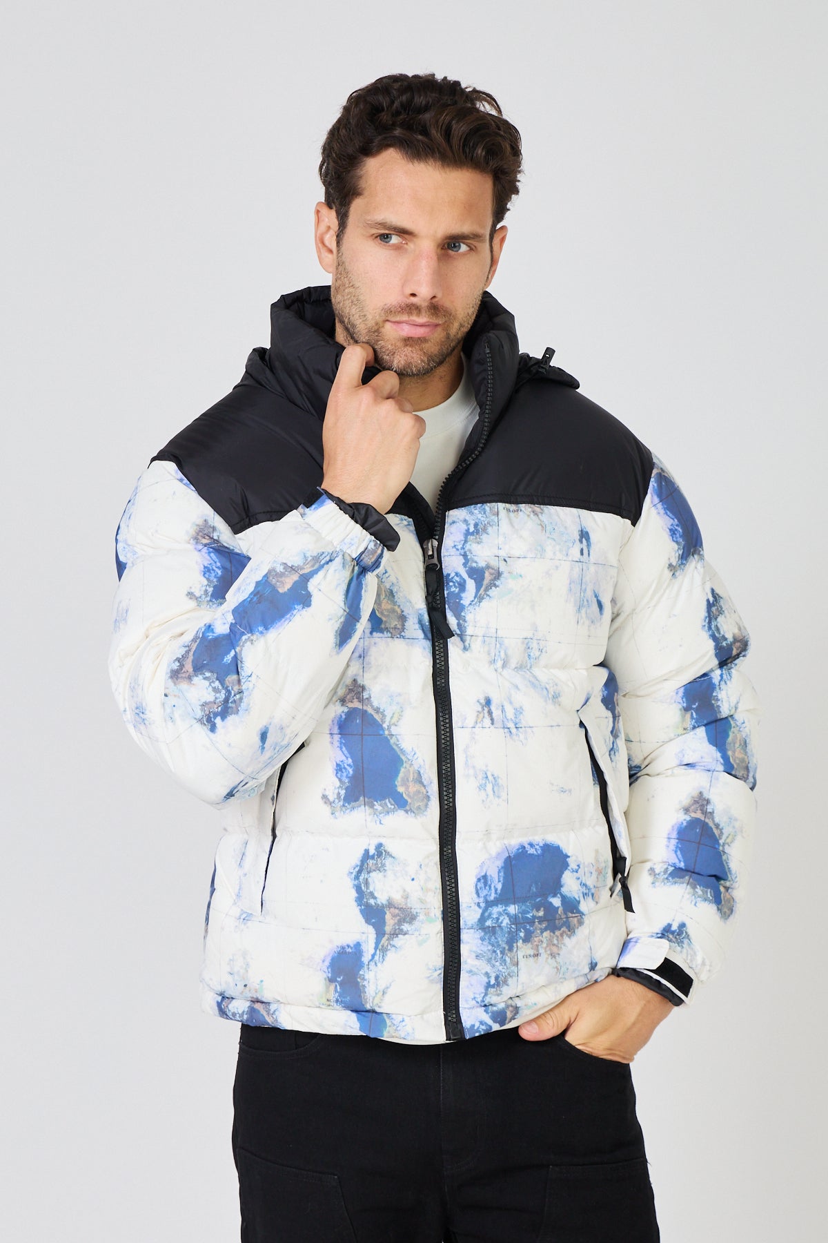 Men's down jacket with two-tone pattern