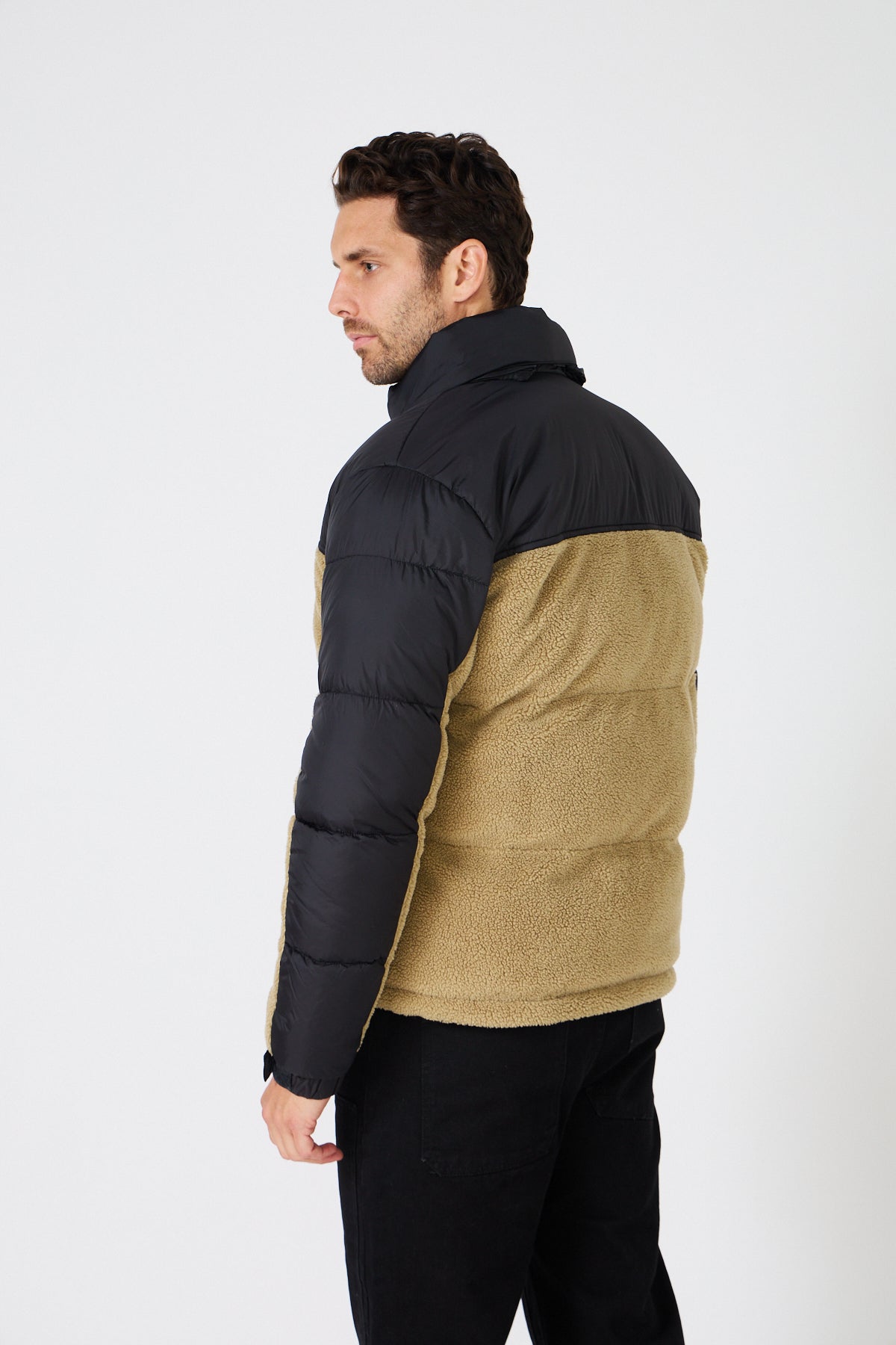Color-Block Down Jacket with Plush Detail