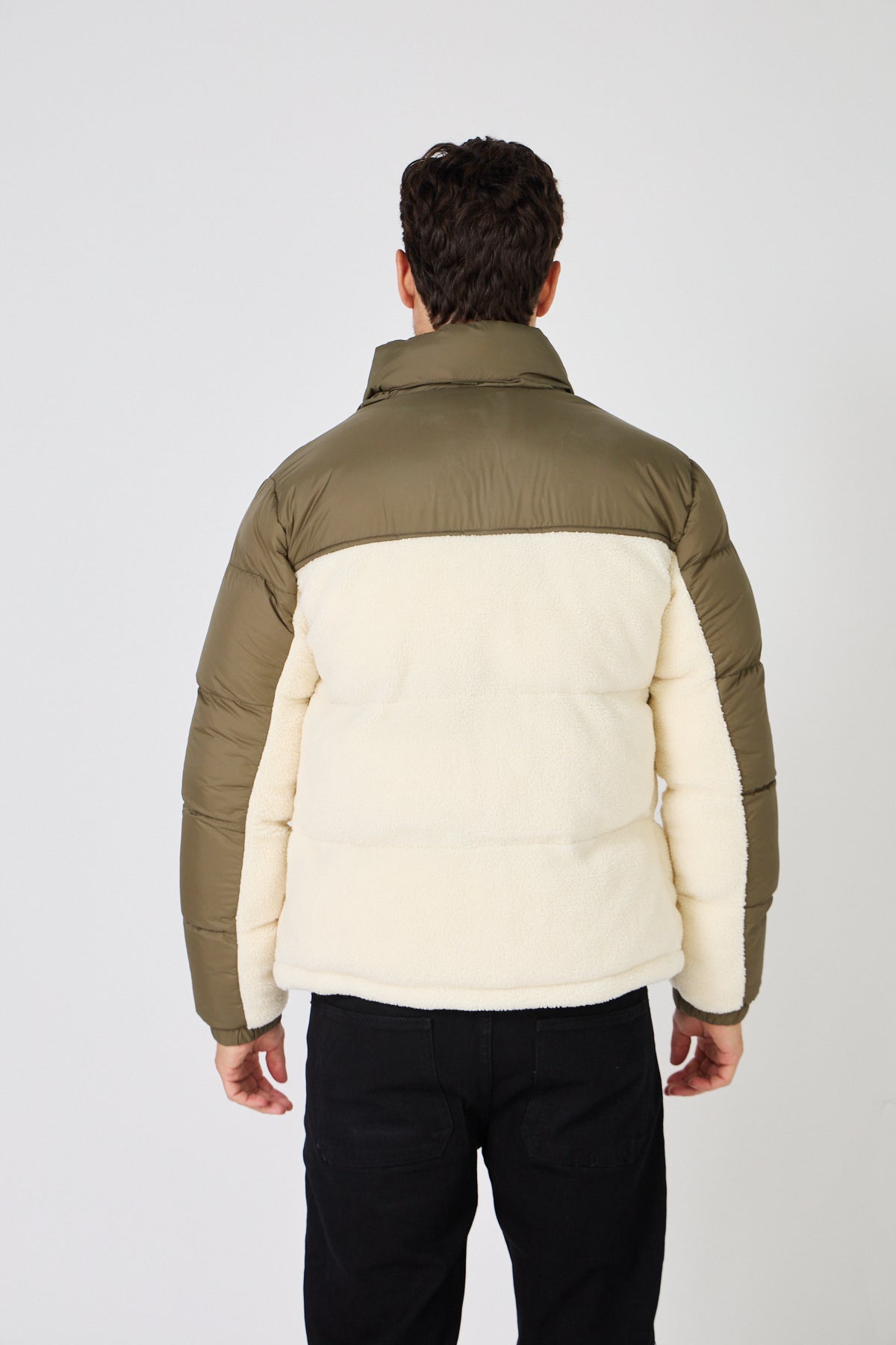 Color-Block Down Jacket with Plush Detail