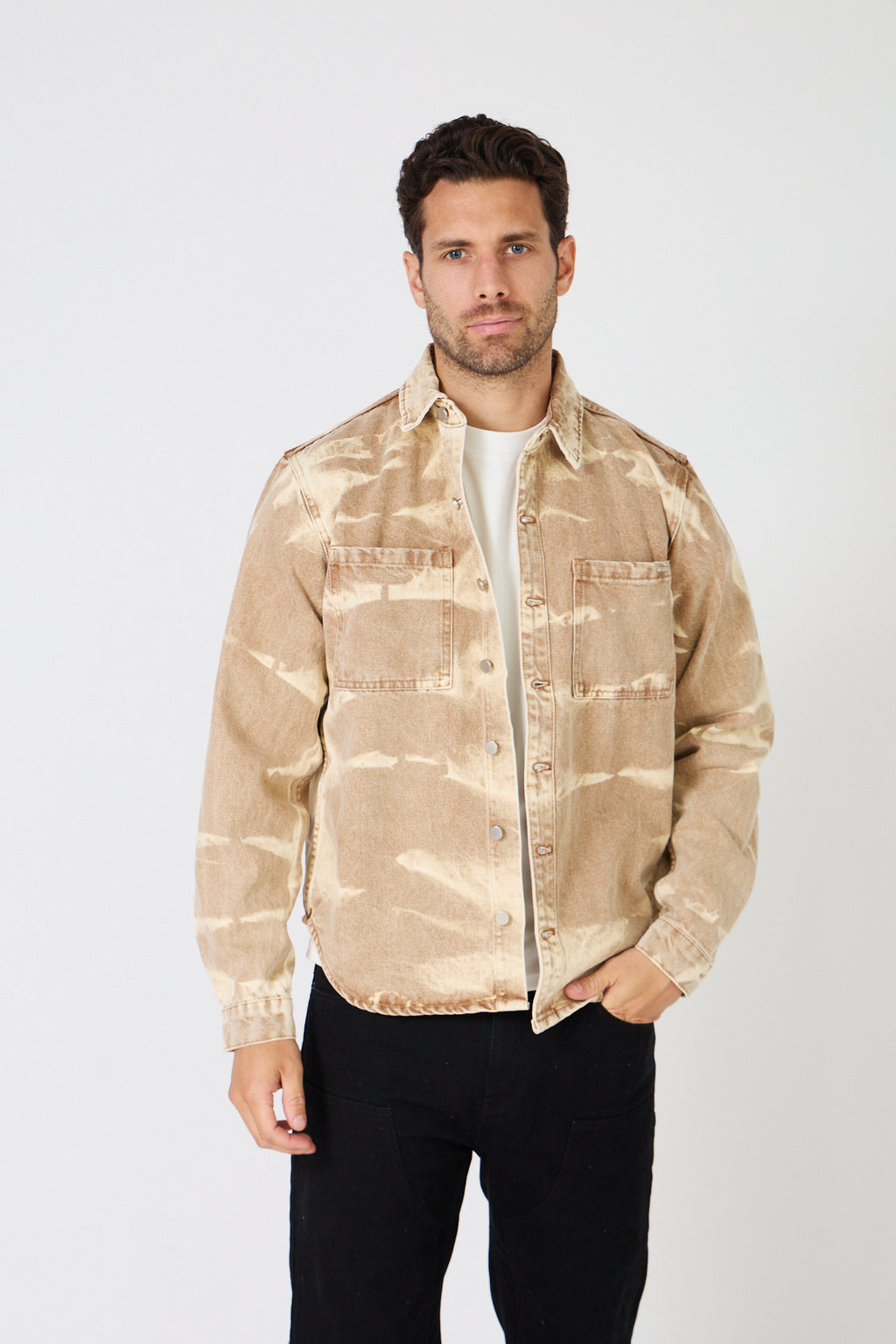 Men's Jacket with Washed Pattern / Abstract Camouflage -