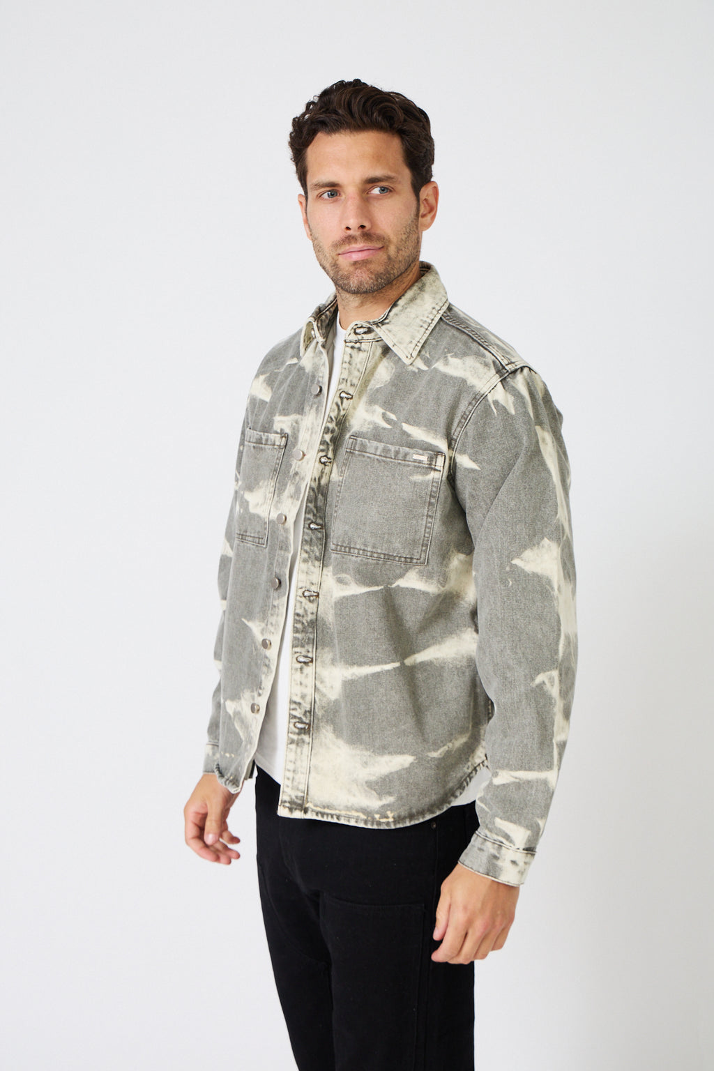 Men's Jacket with Washed Pattern / Abstract Camouflage -