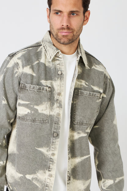Men's Jacket with Washed Pattern / Abstract Camouflage -