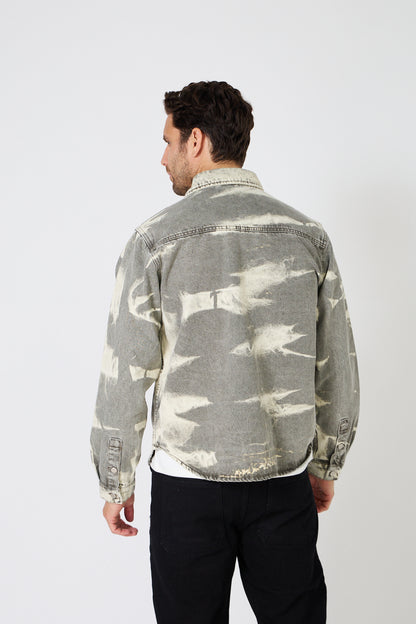 Men's Jacket with Washed Pattern / Abstract Camouflage -