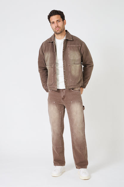 Brown Washed Denim Jacket and Pants Set