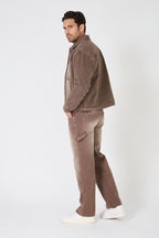 Brown Washed Denim Jacket and Pants Set