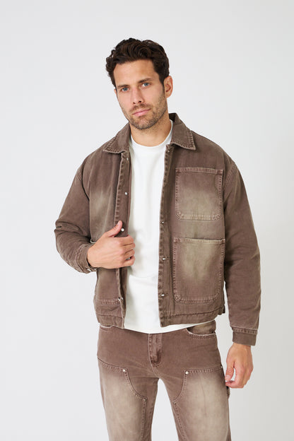 Brown Washed Denim Jacket and Pants Set