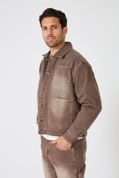 Brown Washed Denim Jacket and Pants Set