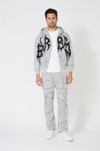 Earth Tone Washed Workwear Set - Hooded Bomber Jacket &amp; Straight Trousers