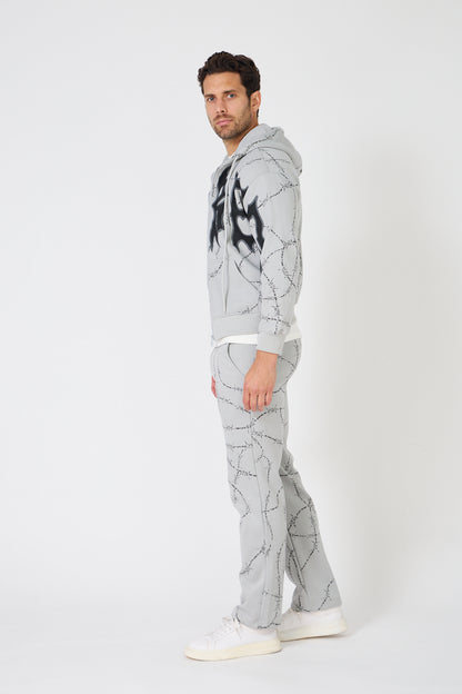 Earth Tone Washed Workwear Set - Hooded Bomber Jacket &amp; Straight Trousers
